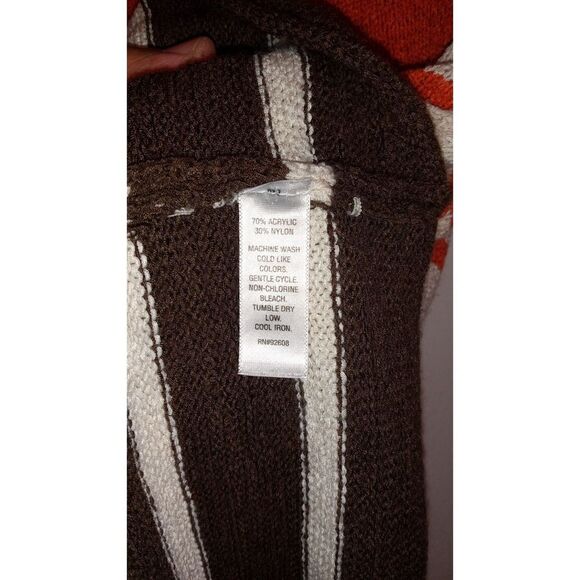 JW Style Orange, White, And Brown Stripped Women's Knit Top Small - Picture 4 of 6